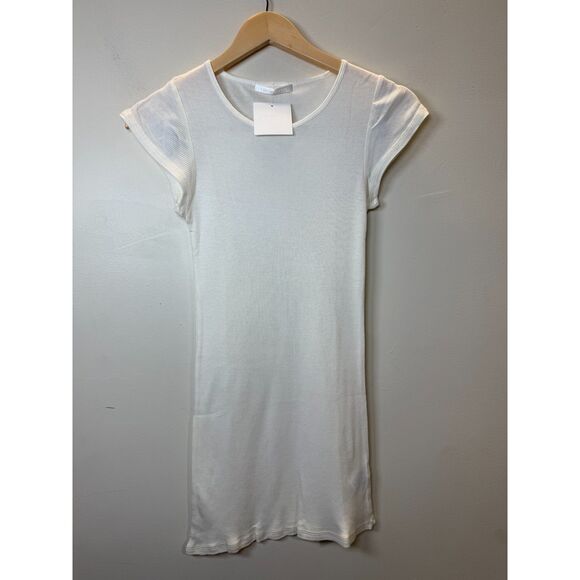 Enza Costa Dresses & Skirts - Enza Costa Women's Size Large White Ribbed Mini Dress Cap Sleeve Round Neck NWT